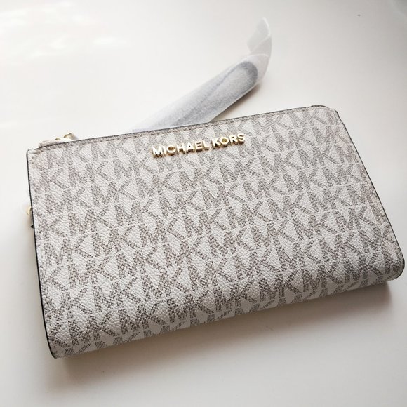 NWT Michael Kors Large Double Zip Wristlet in Vanilla - Picture 3 of 11